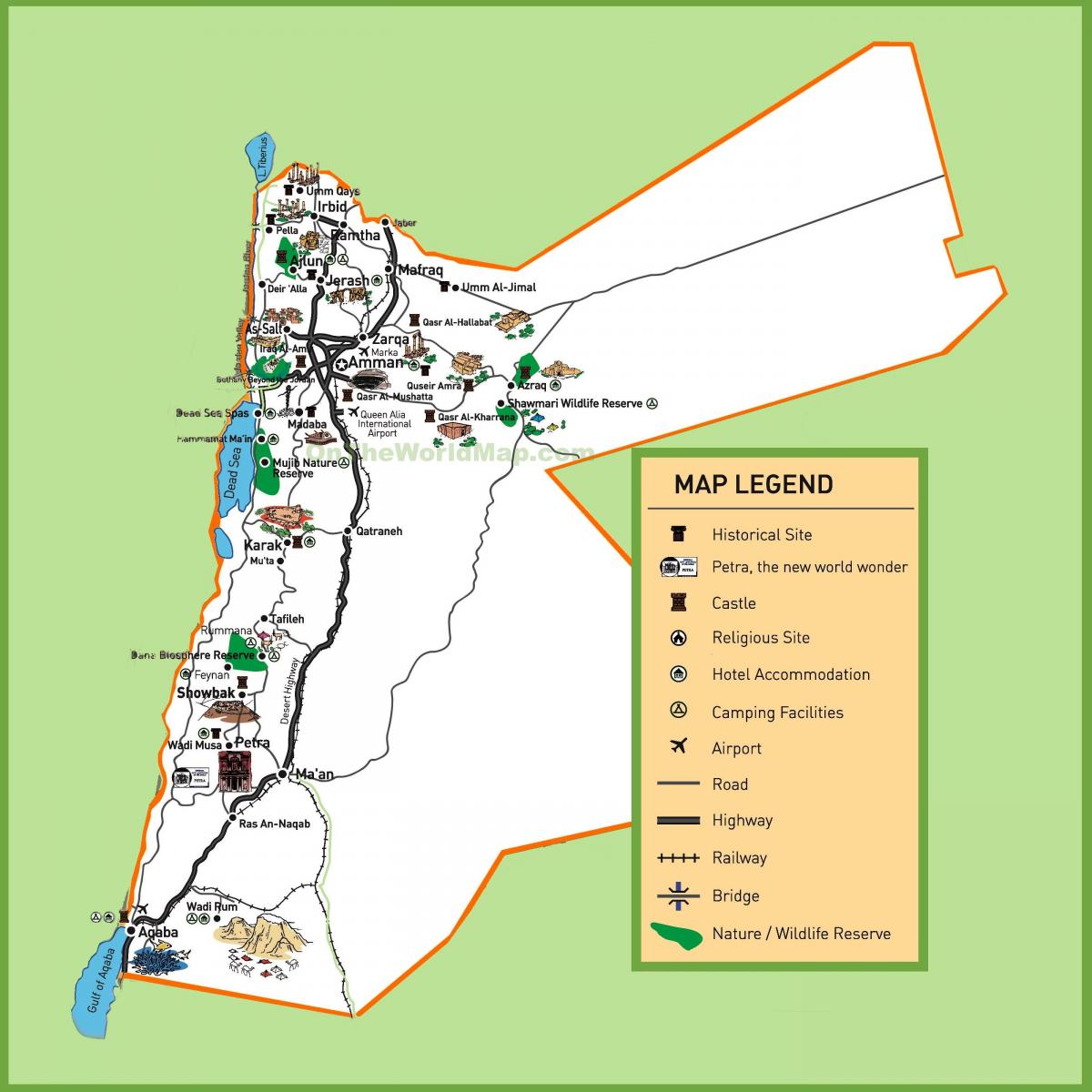 mapa de Xordania lugares turísticos