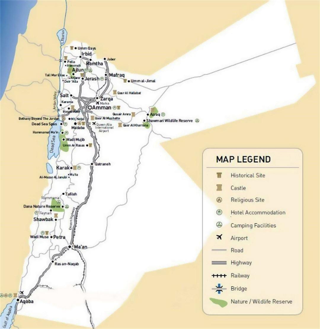 Jordan atraccións turísticas mapa