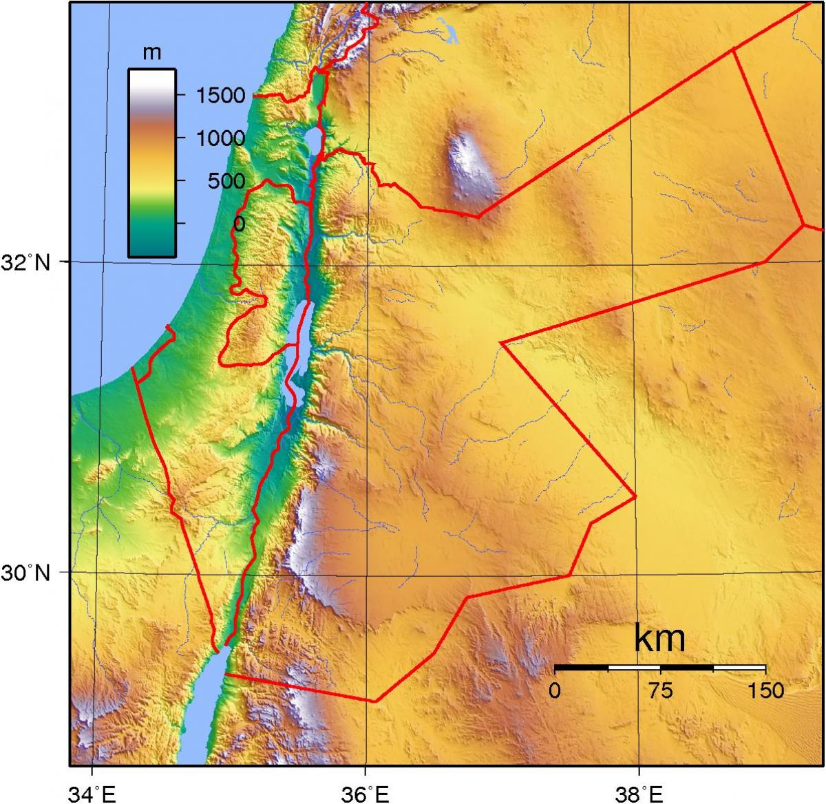 mapa de Xordania topográfico