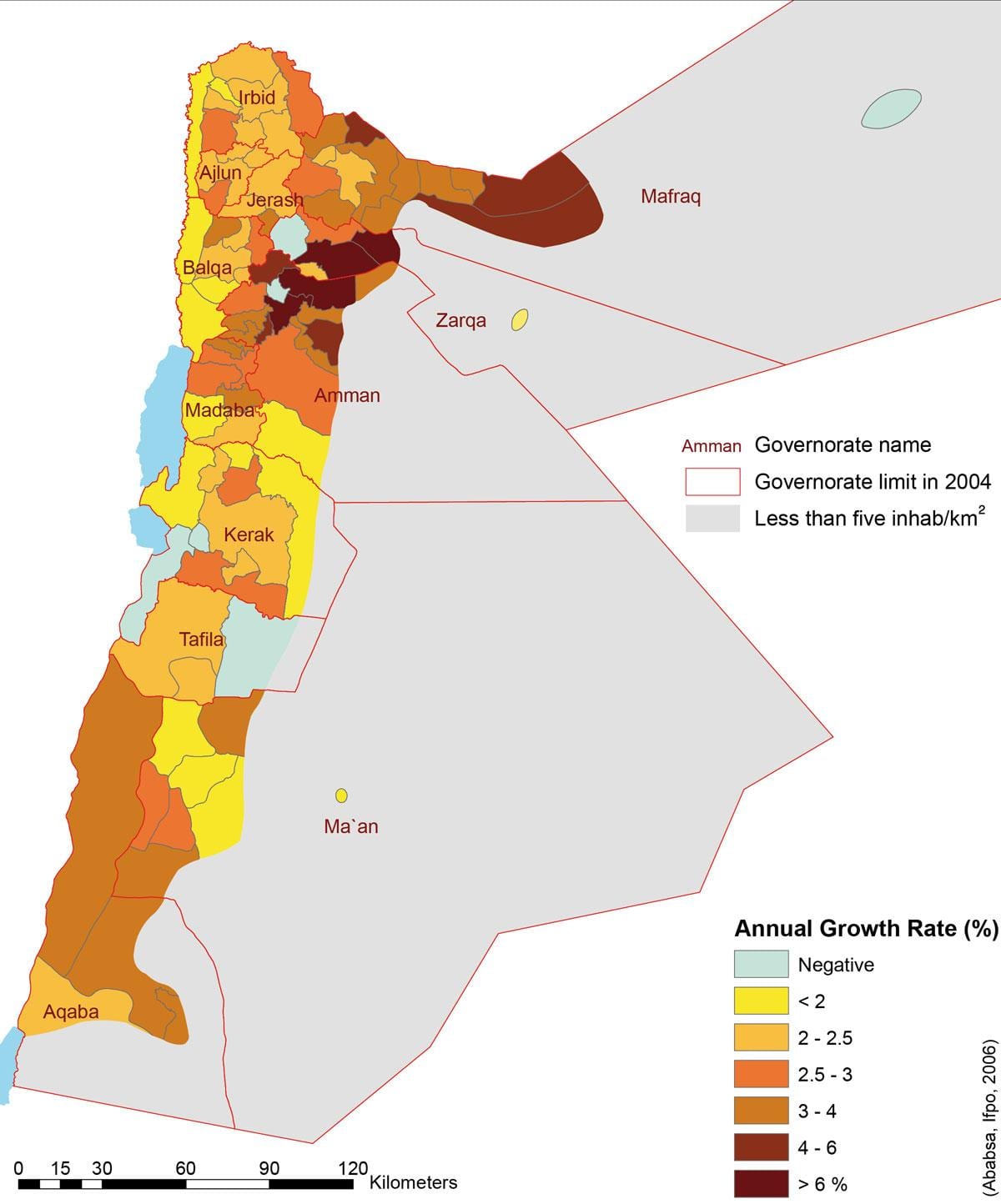 mapa de Xordania poboación
