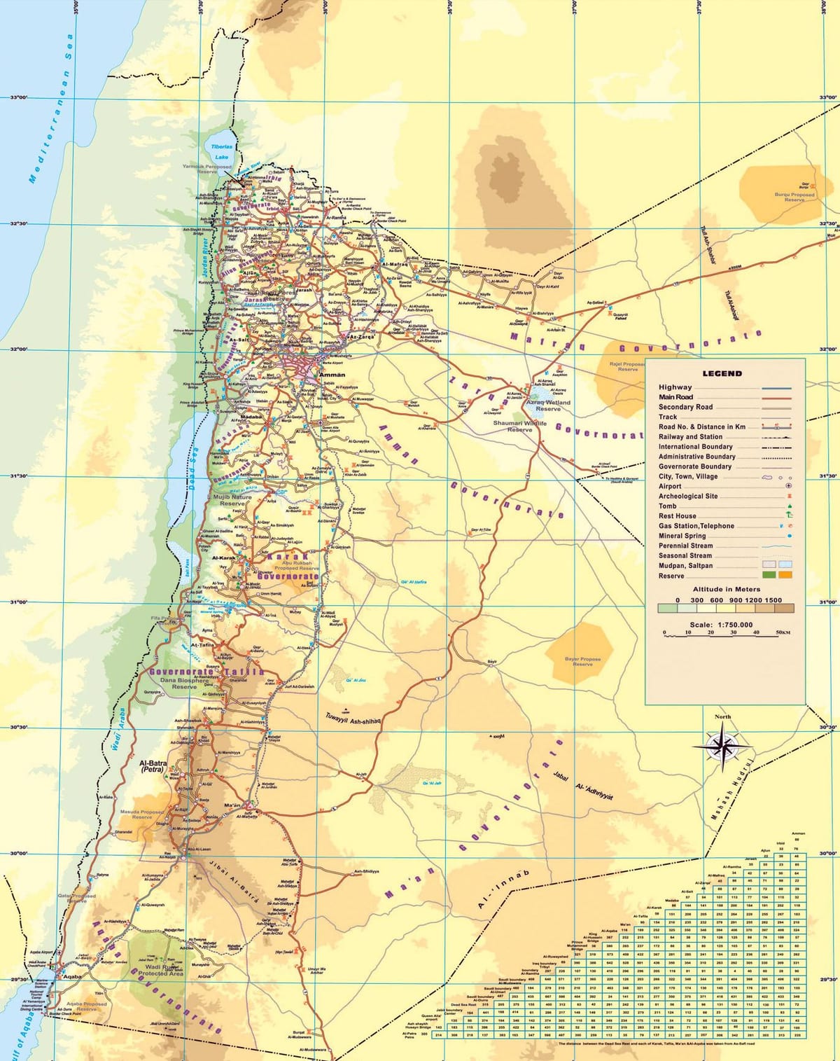mapa do mapa físico de Xordania
