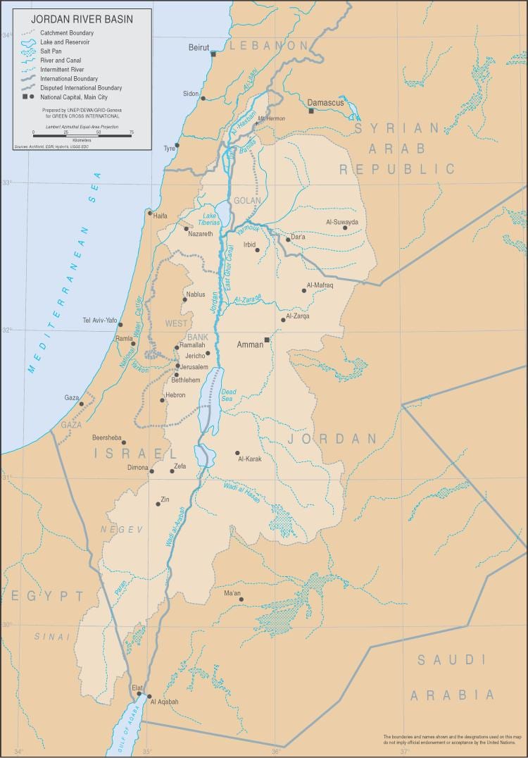 mapa do río Xordán no mundo