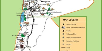 Mapa de Xordania lugares turísticos